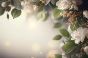 Realistic Wedding Floral Border Blur. Illustration photo