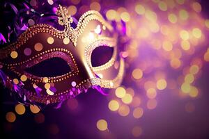 Violet Mardi Gras Carnaval Background with Mask. photo