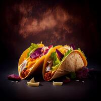 Delicious Tacos Fast Food on a Dark Background. photo