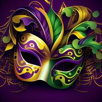 Violet Mardi Gras Carnaval Background with Mask. photo