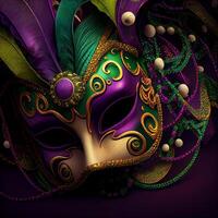 Violet Mardi Gras Carnaval Background with Mask. photo