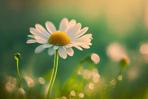 Blooming Chamomile in a Meadow on a Green Background Illustration photo