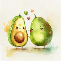 2 acuarela aguacate en amor en blanco antecedentes. ilustración generativo ai foto