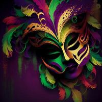 Violet Mardi Gras Carnaval Background with Mask. photo