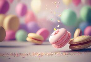 Closeup of colorful sweet macarons dessert photo