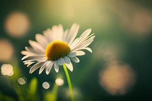 Blooming Chamomile in a Meadow on a Green Background Illustration photo