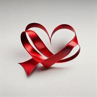 red ribbon in shape of heart on white background. Illustration photo