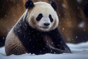 Panda in snow winter. Illustration photo