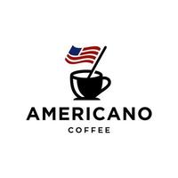 americano café logo concepto. un taza de café con un bandera de America icono logo diseño vector