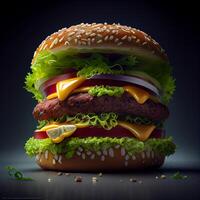 Illustrated Realistic Beef Burger On Orange Background photo