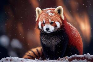 Red Panda in snow winter. Illustration photo