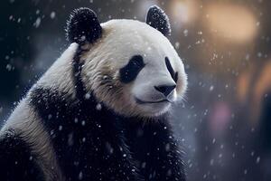 panda en nieve invierno. ilustración generativo ai foto