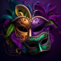 Violet Mardi Gras Carnaval Background with Mask. photo