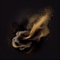 Golden Glitter Dust, Smoke on Black Background photo