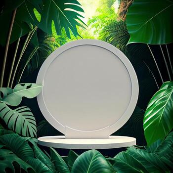 White Empty Frame on Green Natural Exotic Background. photo