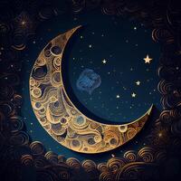 Arabic Moon on Night Starry Sky Background photo