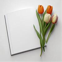 Page with white tulip flowers. Illustration photo