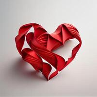 red ribbon in shape of heart on white background. Illustration photo