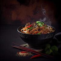 delicious Udon stir-fry noodles. Illustration photo