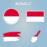 Map with flag of monaco with stroke and coat of arms vector editable flags and maps.