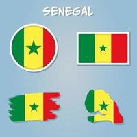 Map of Senegal on a blue background, Flag of Senegal on it. vector