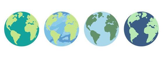 Set of Earth planet icons. Vector illustration of flat planet Earth for web design, banner, infographic.