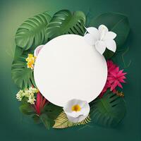 Summer White Empry Circle Frame with Natural Exotic Background.. Generative AI photo