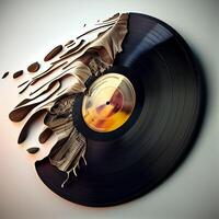 Music record falls apart on the side on musical notes. Illustration photo