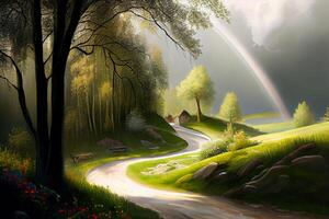 Colorful green spring landscape. Illustration photo