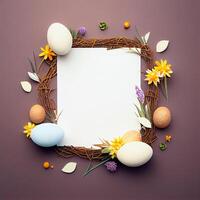 Frame Happy Easter concept with eggs. Illustration photo