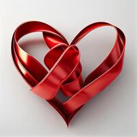 red ribbon in shape of heart on white background. Illustration photo