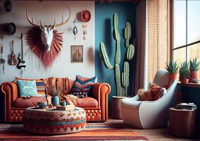 Blue and Green Minimalist Modern Interior Design. photo