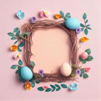 Frame Happy Easter concept with eggs. Illustration photo