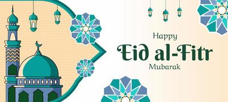 eid al fitr banner template with mosque Islamic ornament design vector
