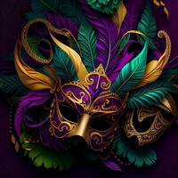 Violet Mardi Gras Carnaval Background with Mask. photo