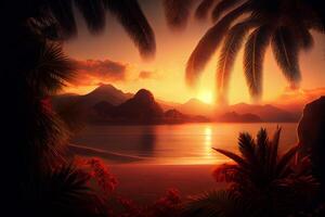 Beautiful Colorful Sunset Background Tropical Ocean beach. Illustration photo