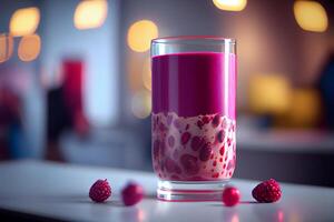 Glass of raspberry smoothie in white floor. Illustration photo