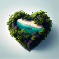 Ocean birds eye view little tropical island heart shape. Illustration photo