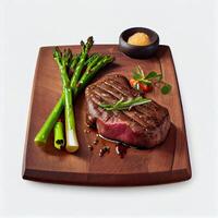 Delicious Hot Beef Steak on Wooden Background. Illustration photo