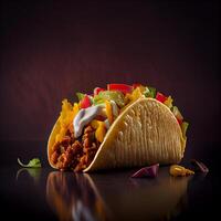 Delicious Tacos Fast Food on a Dark Background. photo