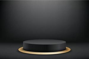 Abstract 3D realistic black empty round podium and golden oval ground. Minimal scene for product display presentation. Award ceremony concept vector