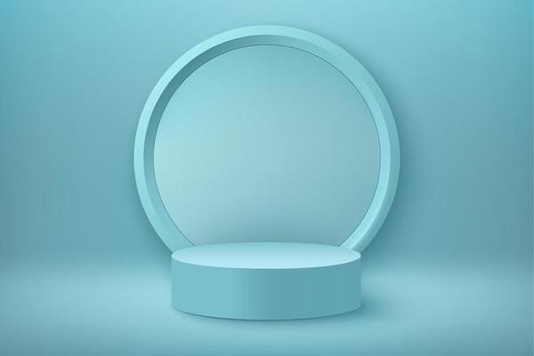 Abstract 3D realistic blue empty round podiums. Minimal scene for product display presentation. Award ceremony concept. Abstract scene with cylindrical podiums