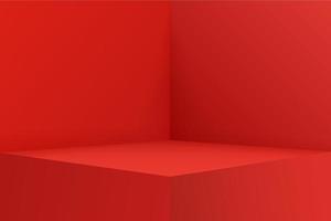 Empty red corner podium. Geometry shape platform. Podiums display for banners, advertising and product showcasing vector