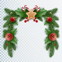 Christmas garland of tree branches, berries, candy canes and christmas balls. Realistic looking Christmas decor in the form of a rectangular frame vector