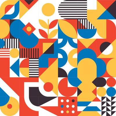 Simple geometric bauhaus inspired seamless pattern. Minimal modern abstract shapes. Abstract retro tiles with circles and triangles. Basic square figures
