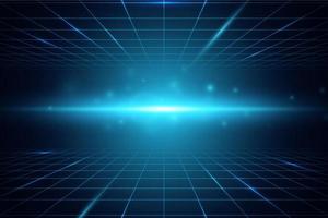 Perspective grid background. Wireframe landscape. Blue grid with particles stars dust and flare vector