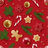 Seamless Christmas pattern . New Year background with Christmas balls, snowflakes and gingerbread. Holiday backdrop vector