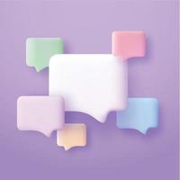 3d speech bubbles in various colors. Set of dialogue bubbles. Chat, dialogue or forum concept vector