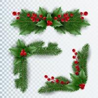 Christmas garland of tree branches, berries. Realistic looking Christmas tree branches decorated with berries and leaves vector