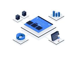 Website analytics Isometric Illustration Flat Color. Suitable for Mobile App, Website, Banner, Diagrams, Presentation, and Other Graphic Assets. vector